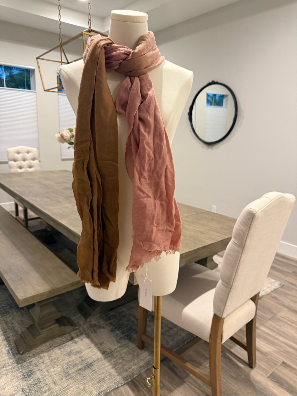 NWT! Vince Twin-Tone Scarf in Rosewood Pink & Camel Tan Brown (originally $250)
